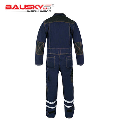 Cotton Coveralls for Mechanics with Reflective Stripes, Multi Pockets & Knee Pad [B135]-2