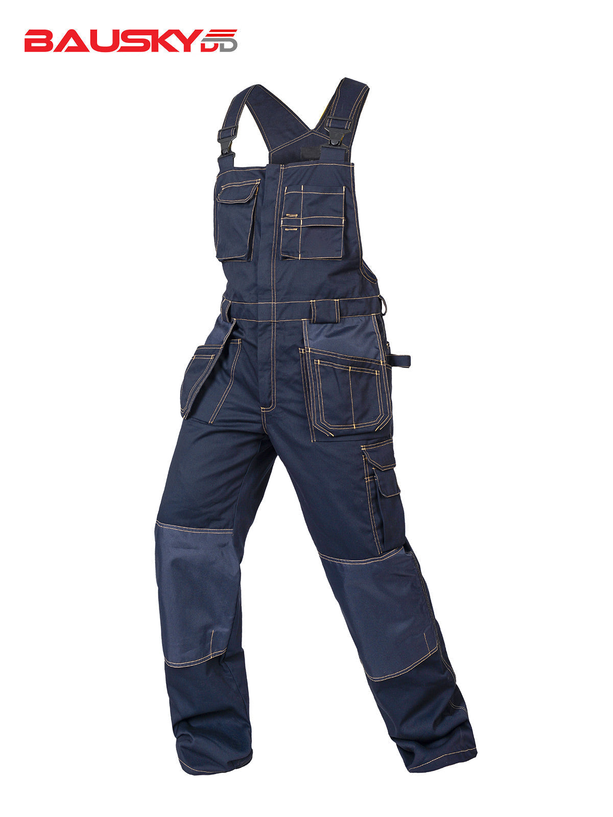 Polyester Bib Overalls for Mechanics with Pockets & Installable Knee Pads-0