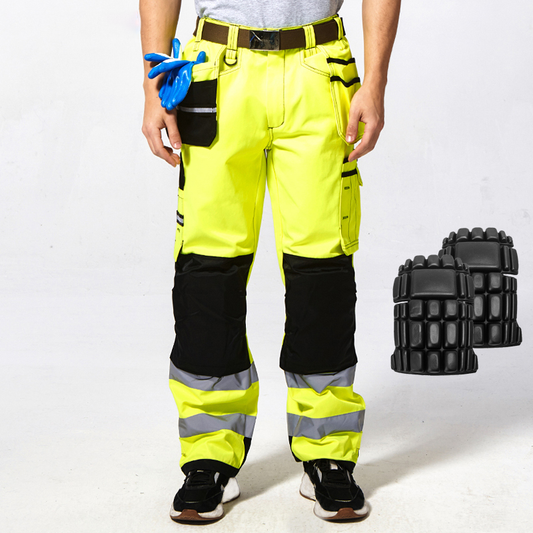 Class 3 High Visibility Cargo Pants, with Multi-Detachable Pockets, Knee Pads Installable,Polyester Cotton for Outdoor Workers [B221]-0