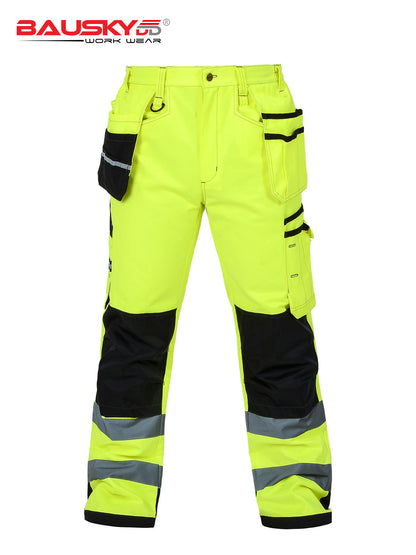 Class 3 High Visibility Cargo Pants, with Multi-Detachable Pockets, Knee Pads Installable,Polyester Cotton for Outdoor Workers [B221]-4