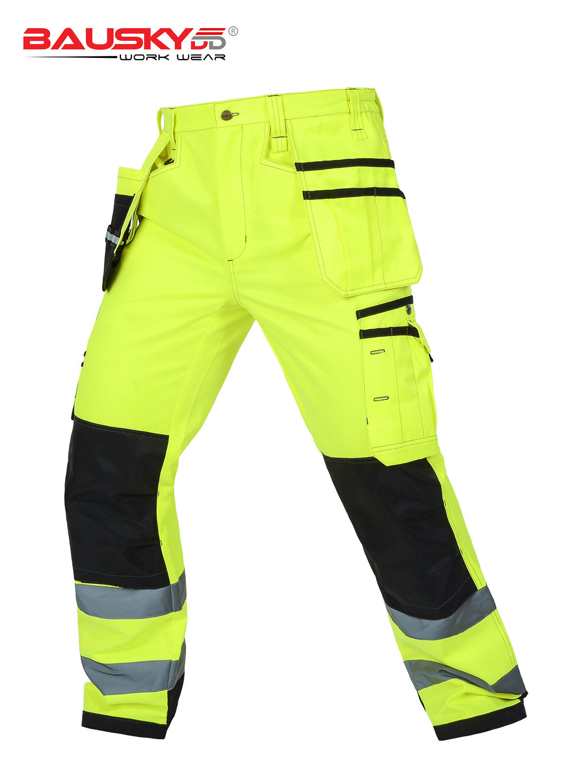Class 3 High Visibility Cargo Pants, with Multi-Detachable Pockets, Knee Pads Installable,Polyester Cotton for Outdoor Workers [B221]-3