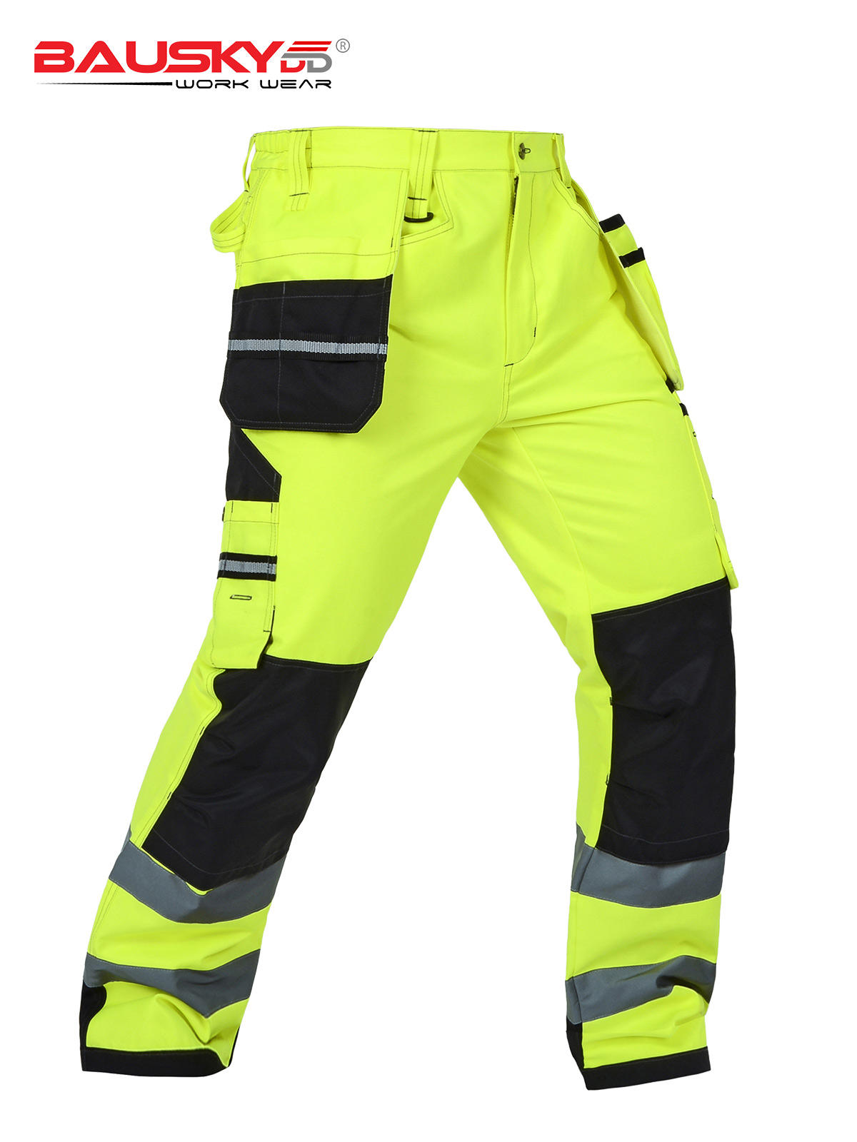 Class 3 High Visibility Cargo Pants, with Multi-Detachable Pockets, Knee Pads Installable,Polyester Cotton for Outdoor Workers [B221]-2
