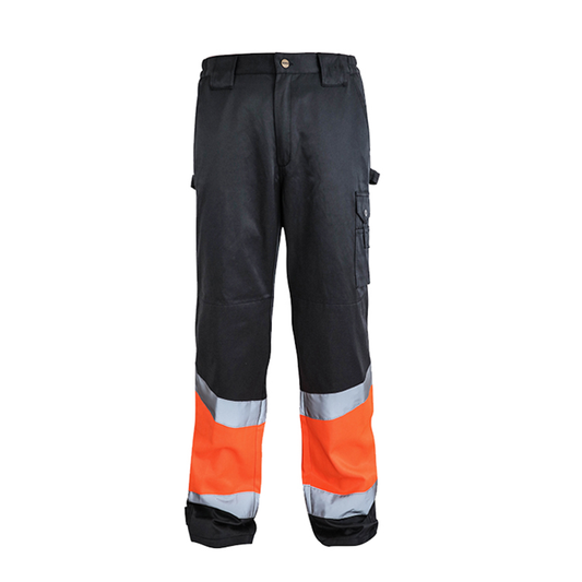 Fluorescent Orange Reflective Work Pants – Double Leg Pockets & Contrast Fabric Design [B241]-0