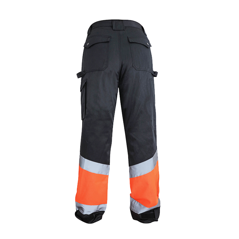 Fluorescent Orange Reflective Work Pants – Double Leg Pockets & Contrast Fabric Design [B241]-1