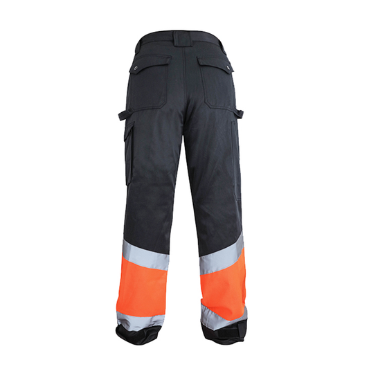 Fluorescent Orange Reflective Work Pants – Double Leg Pockets & Contrast Fabric Design [B241]-1