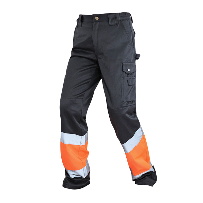 Fluorescent Orange Reflective Work Pants – Double Leg Pockets & Contrast Fabric Design [B241]-2