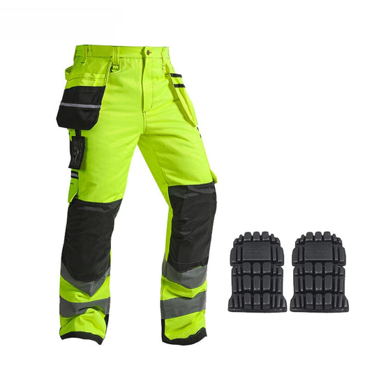 Class 3 High Visibility Fluorescent Yellow Work Pants, Winter-Insulated, Reflective Strips, Durable Cotton Blend for Outdoor Workers - B244-0