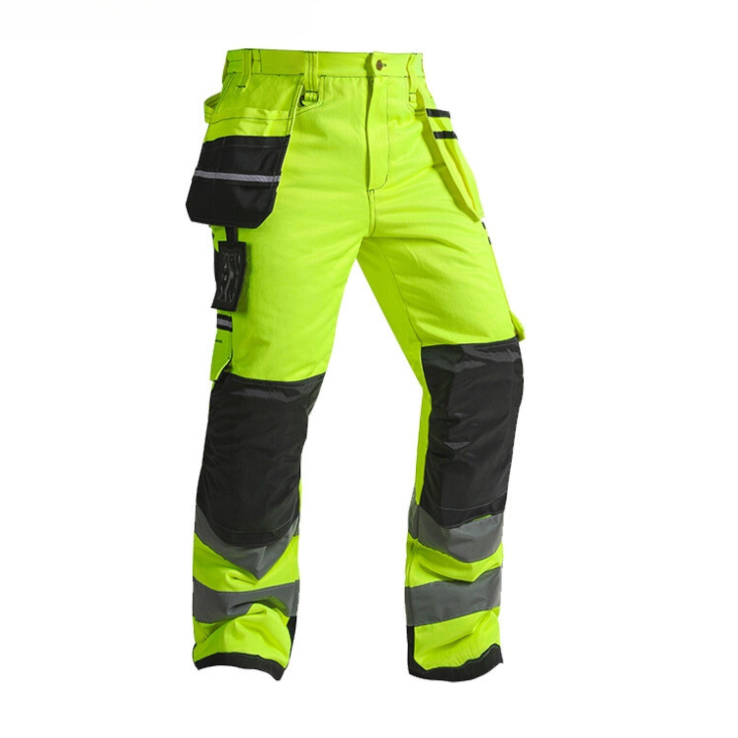 Class 3 High Visibility Fluorescent Yellow Work Pants, Winter-Insulated, Reflective Strips, Durable Cotton Blend for Outdoor Workers - B244-1