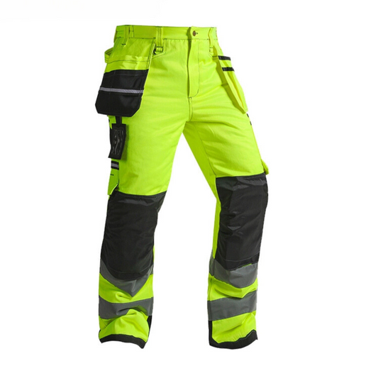 Class 3 High Visibility Fluorescent Yellow Work Pants, Winter-Insulated, Reflective Strips, Durable Cotton Blend for Outdoor Workers - B244-1
