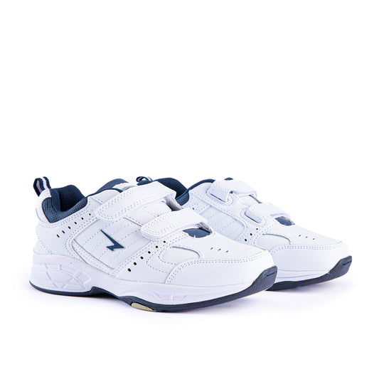 Defy Senior Leather V Strap Cross Trainer  - White Navy-1