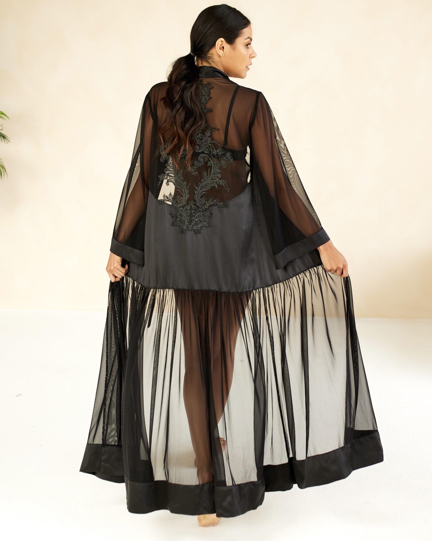 Silk Lace Applique Sheer Robe, Sirius.