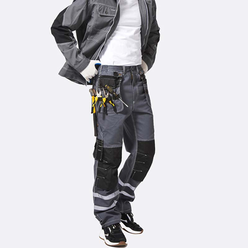 100% Cotton Cargo Work Pants with Knee Pad Pockets & Reflective Stripes – B114-1